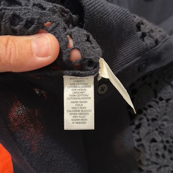 LOFT M Navy Blue Lace Crochet Button Front Knit Cardigan - Picture 10 of 12